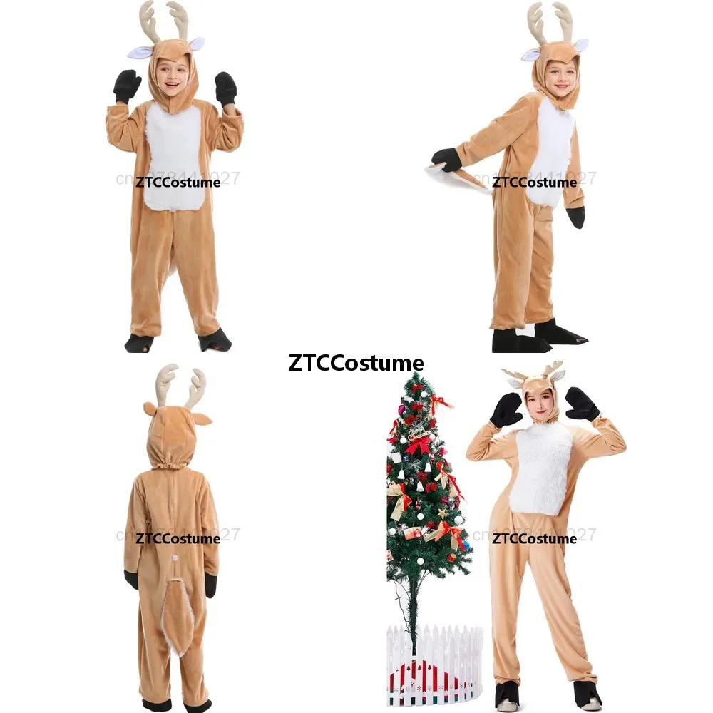 

Christmas Reindeer Cosplay Costume Adult Kids Moose Onesie Animal Fancy Dress For Holiday Party Halloween Ball