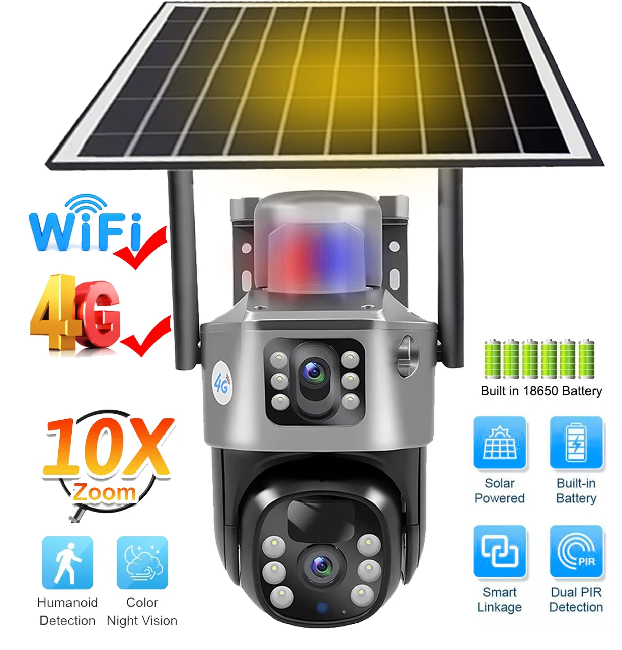 8MP HD Solar Camera WiFi 4G SIM Card 4K IP CCTV Cameras 360 Monitoring Video Surveillance AI PIR Human Detection Solar Powered