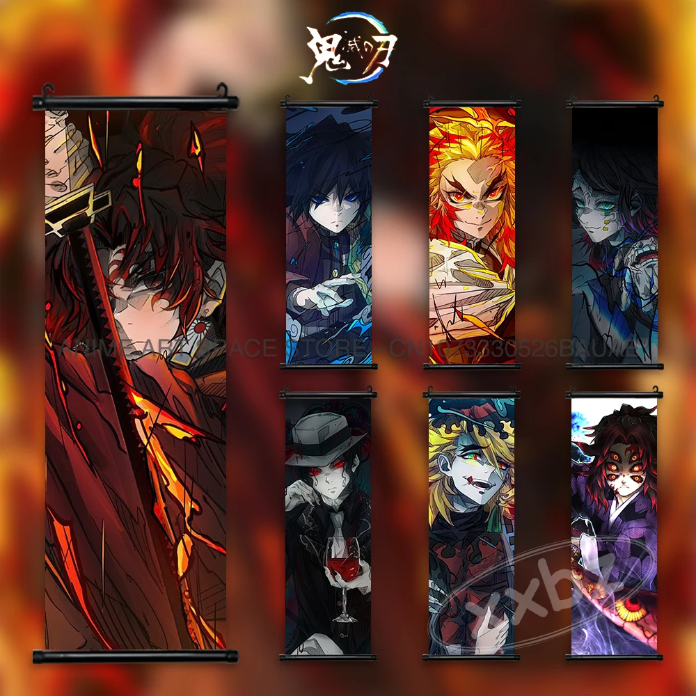 Dämon Slayer Hängende Malerei Home Dekoration Leinwand Anime Poster Tanjirou Wand Kunst Nezuko Schriftrollen Bild Mode Wohnzimmer – Detail 2