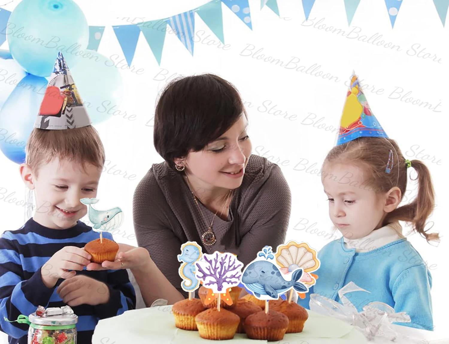 17pcs Ocean Animals Cupcake Toppers Whale Octopus Cake Topper for Birthday Baby Shower Under the Sea Theme Party Decoration