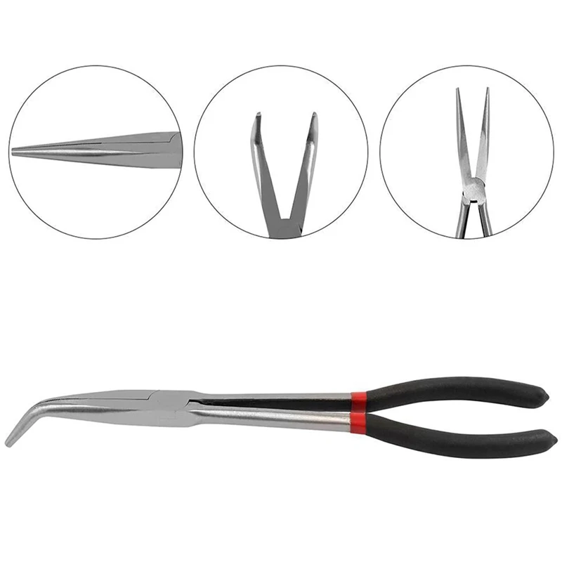 Extended Handle Needle-Nose Pliers 5-Piece Set Spare Parts Elbow O-Shaped Pliers 25/45/90 Degree Bent-Nose Pliers Hand Tools