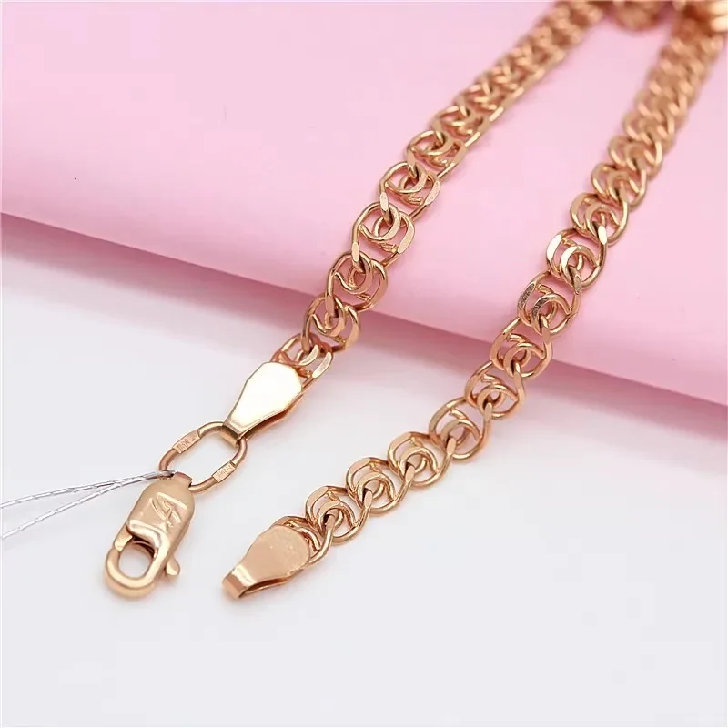 Classic Style 585 Purple Gold Round Interlocking Bangles Plated 14K Rose Gold Circle Charm Bracelet for Women Banquet Jewelry