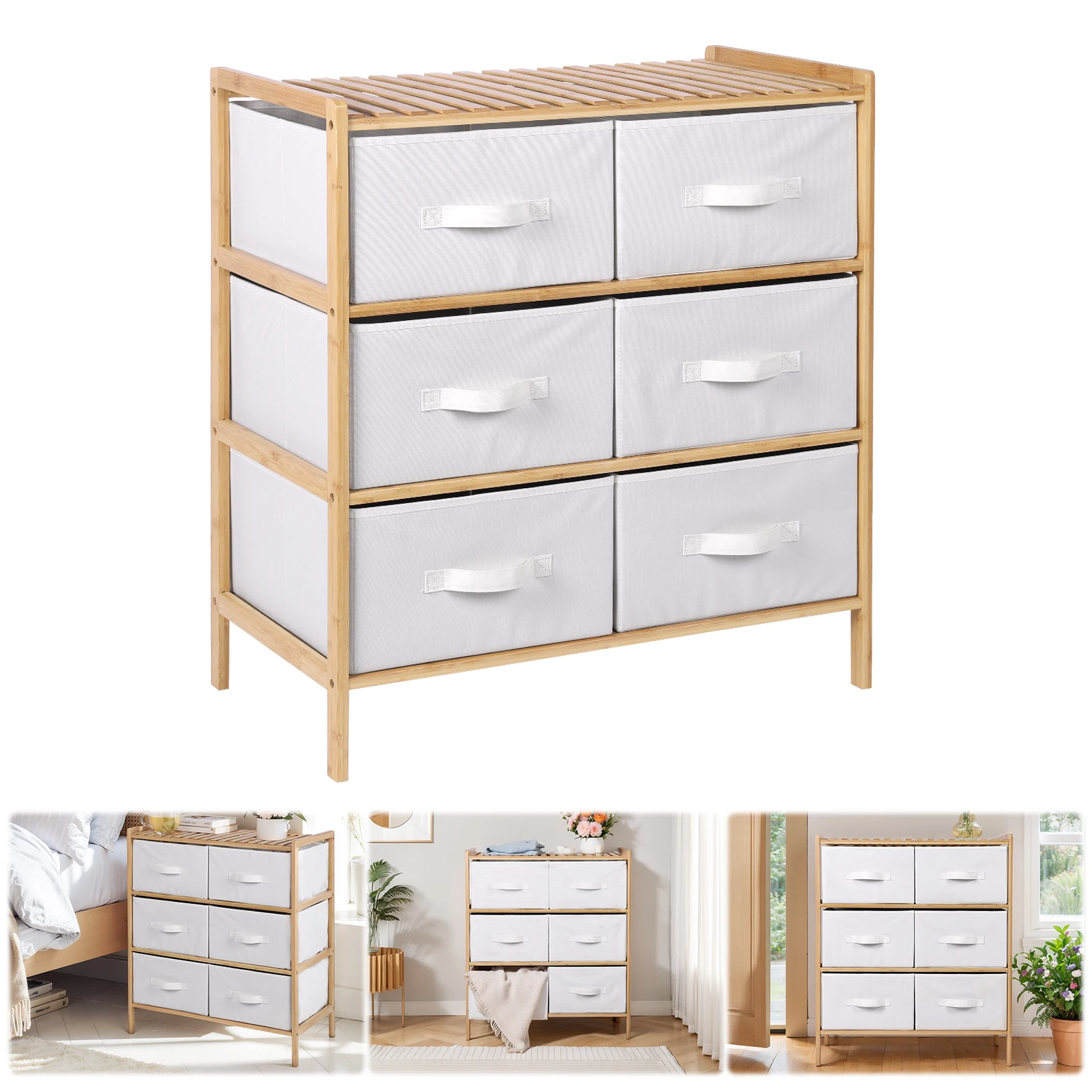 

Quilt Storage Shelf Pull Out Wooden Shelf Furniture with 6 Baskets Sundries Organizer Shelf Multifunctional for Home Storage