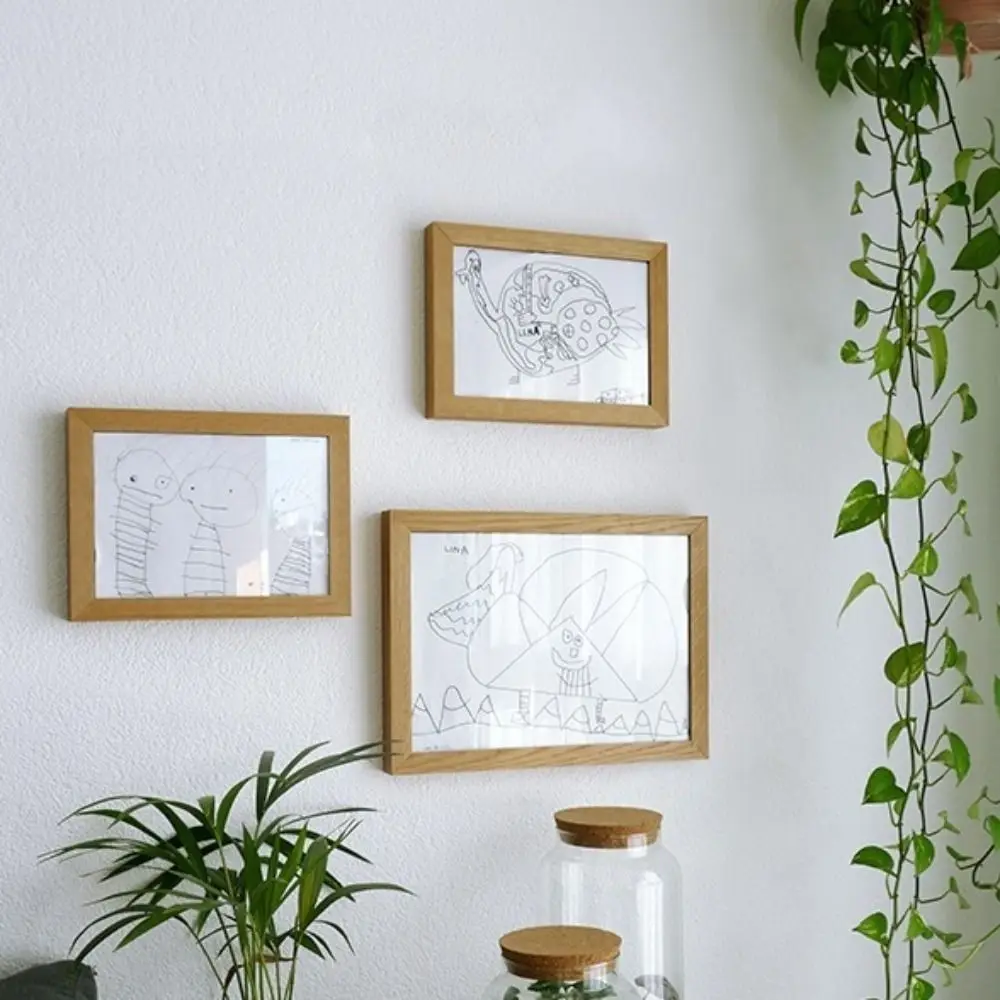 Wall Decoration Wooden Kids Art Frame Rotatable Memorial Cards Display Holder Changeable Family Portraits Photo Frame for Kids