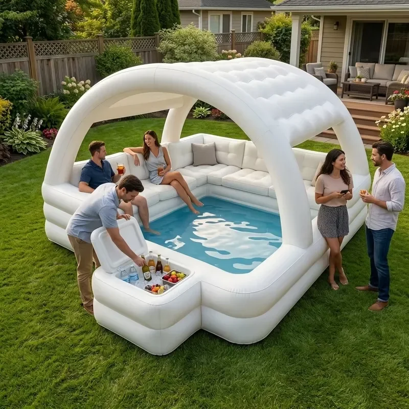 2026 Newly Designed Commercial Grade PVC Inflatable Awning Sofa for Swimming Pool Leisure and Entertainment Use Outdoor