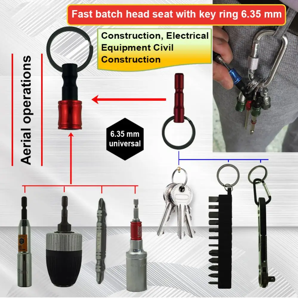 12pcs Aluminum Alloy Glossy Keychain Hex Handle Screwdriver Bit Extension Rod Socket Portable Electric Hand