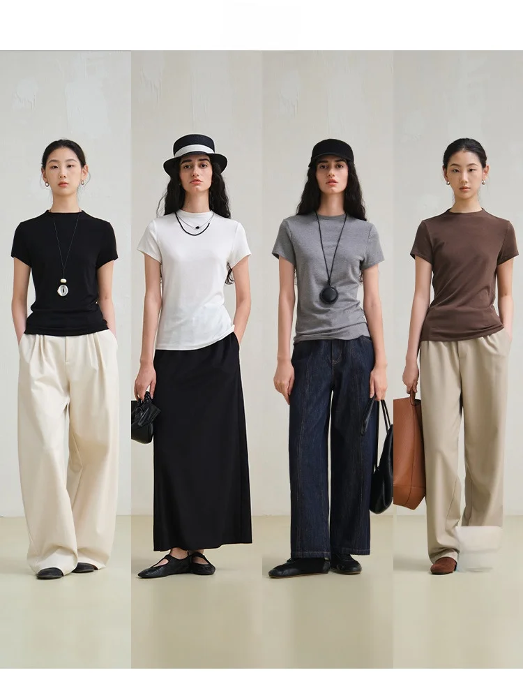 

Женская вязаная футболка-топ Travel Original из шелка и шерсти с высоким воротом, универсальная, однотонная, весенняя, повседневная