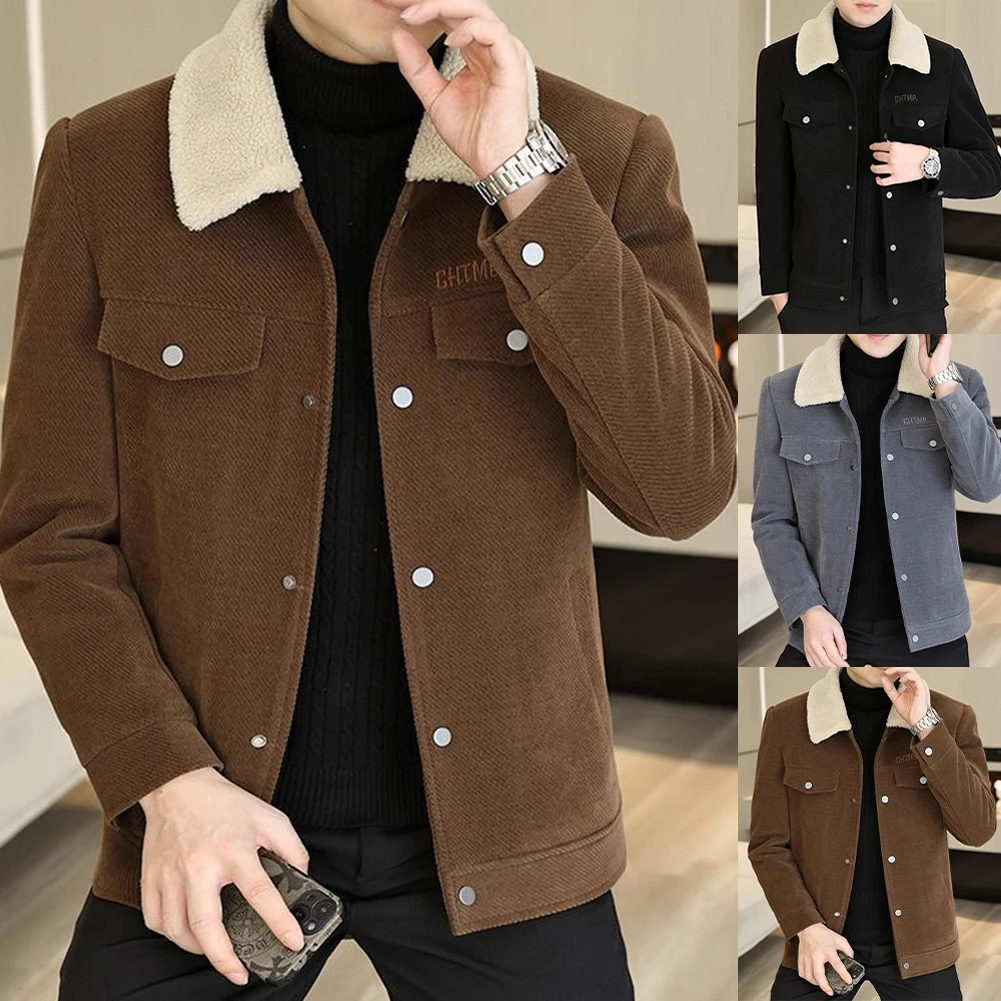

Men's Thicken Fleece Lined Coat with Collar Slim Fit Business Jacket Winter Outerwear Suitable for Daily Casual Wear