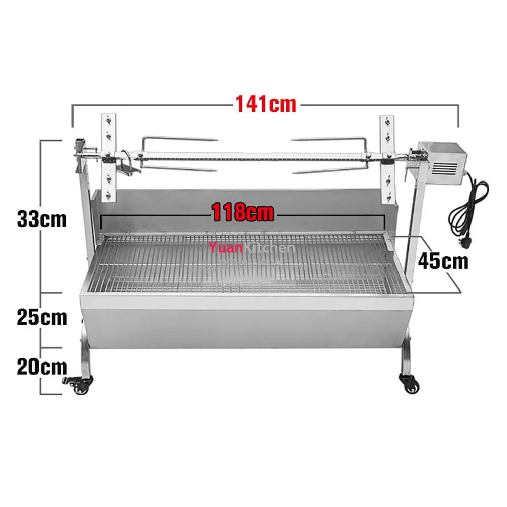 118cm Commercial Charcoal Spit Roaster Hog Roasting Machine Pork Rotisserie  60kgs 28w Motor For Lamp Goat