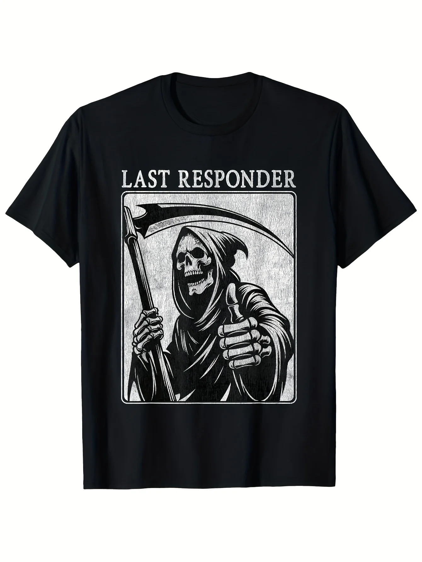 

Мужская футболка Last Responder — винтажный принт Grim Reaper, черная хлопковая всесезонная готическая футболка