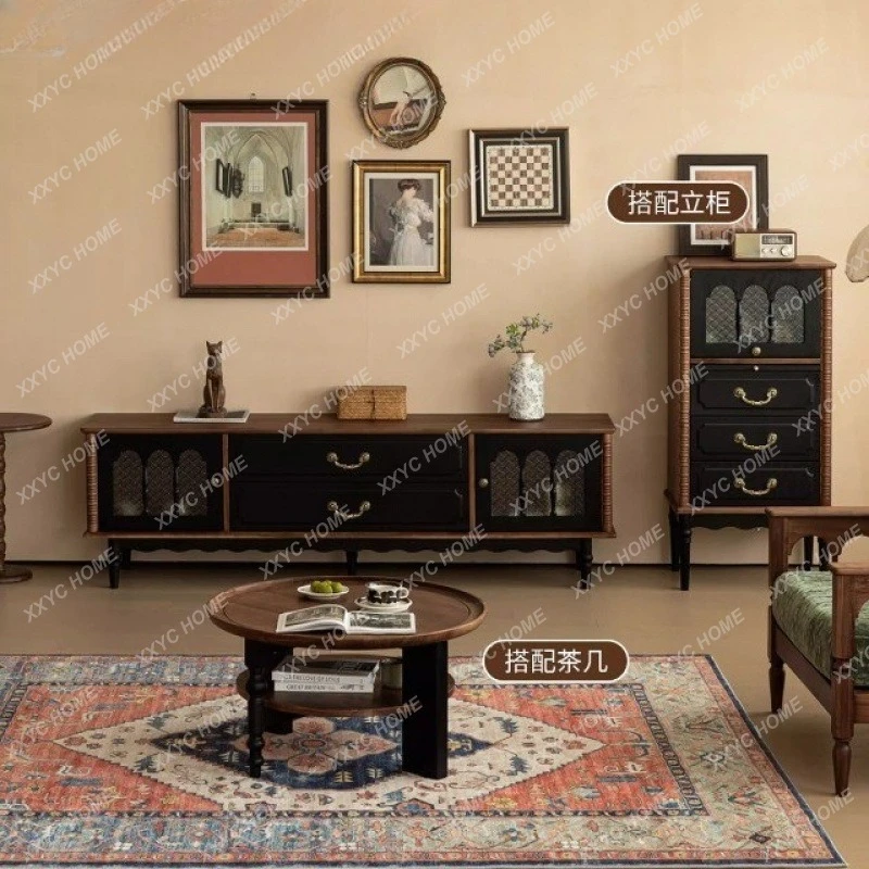 C retro solid wood TV cabinet New Chinese furniture Living room floor-to-ceiling storage locker