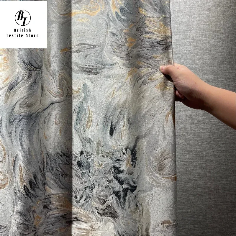 

Custom Size Modern Gold Jacquard Luxury Curtains for Living Room Bedroom Dining Precision Curtain Blackout Window Decor