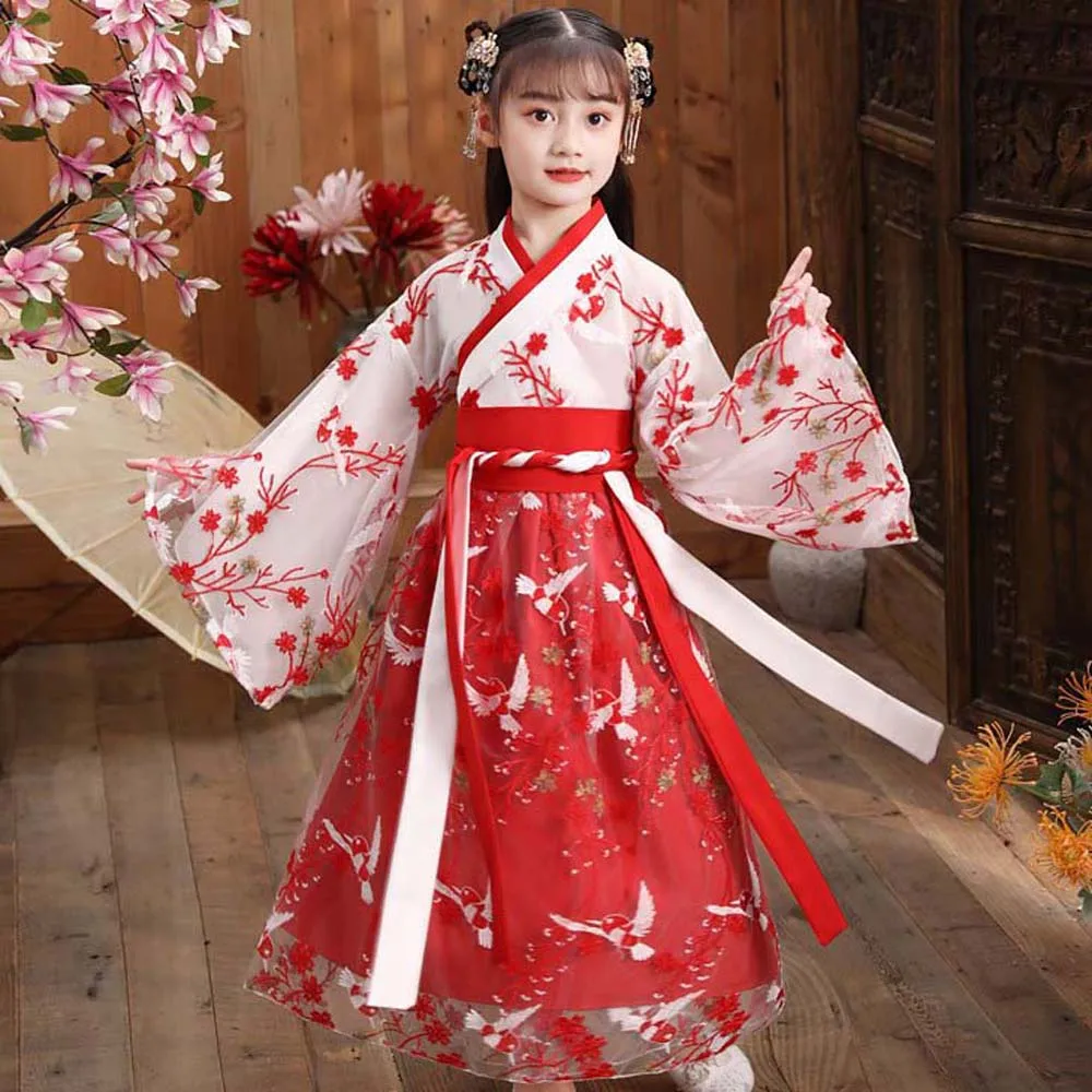 

Folk Dance Chinese Children Girls Hanfu Han Tang Dynasty Pink Red Color Chinese Kids Girls Ancient Dress Cosplay Performance