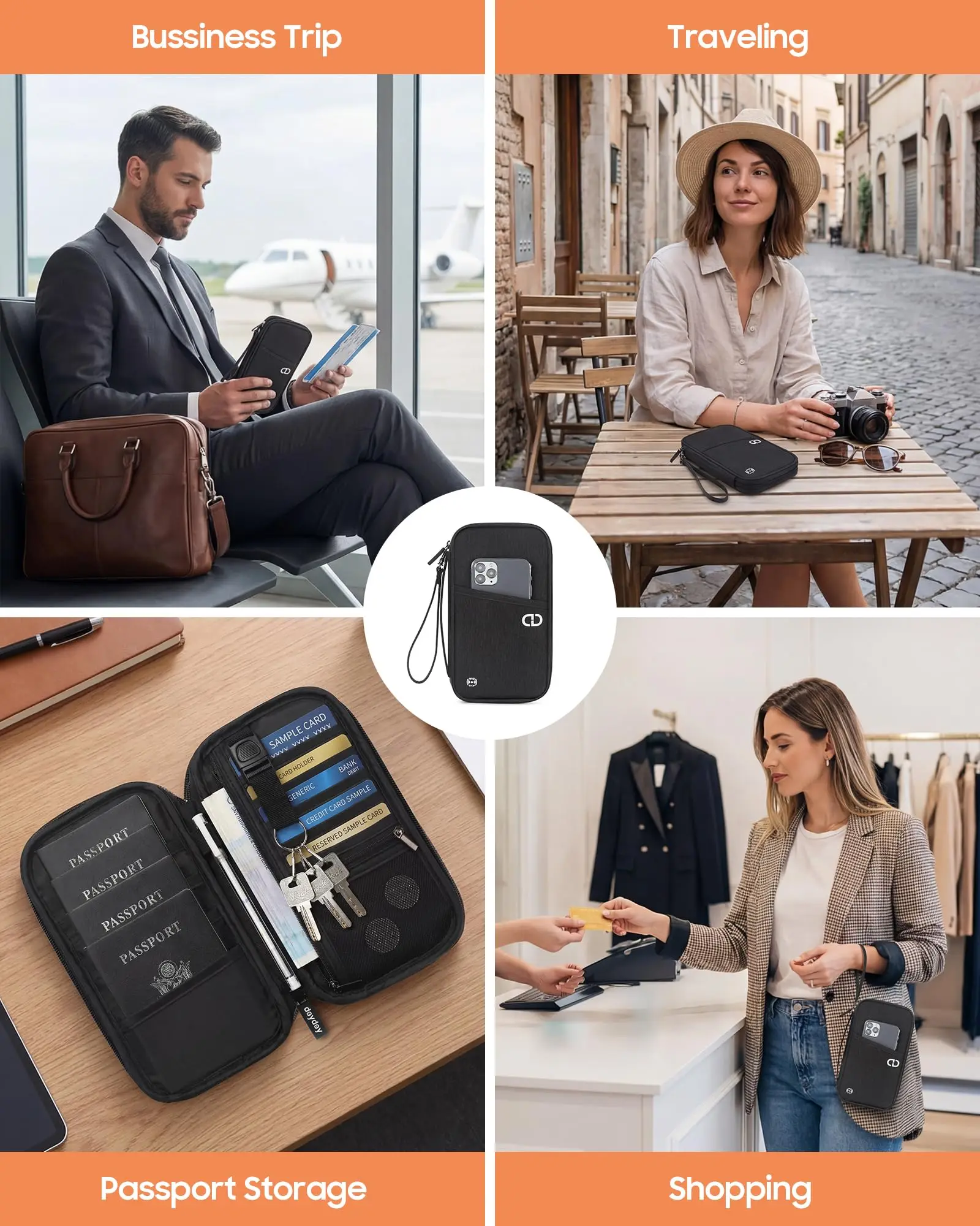 RFID-blockierender Reisepasshülle, Reisebrieftasche, langlebig, Diebstahlsicherung, Kartensteckplätze, Schutzhülle, Flights, Reiseveranstalter für Damen und Herren – Detail 6