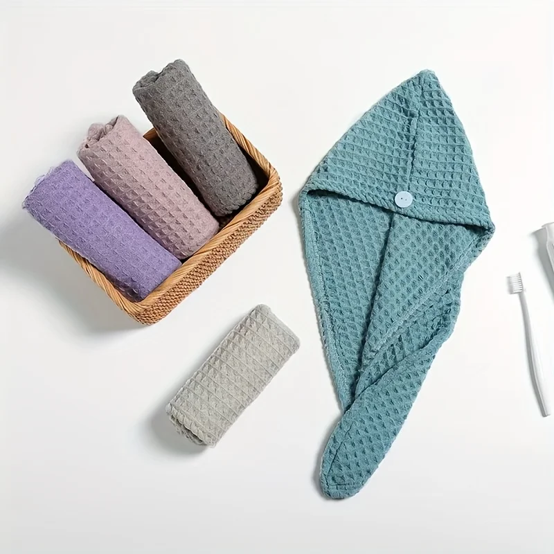3pcs Waffle Pattern Dry Hair Cap Women's Premium Ultra Absorbent High-End Bath Wrap Microfiber Wet Hair Towel Head Scarf