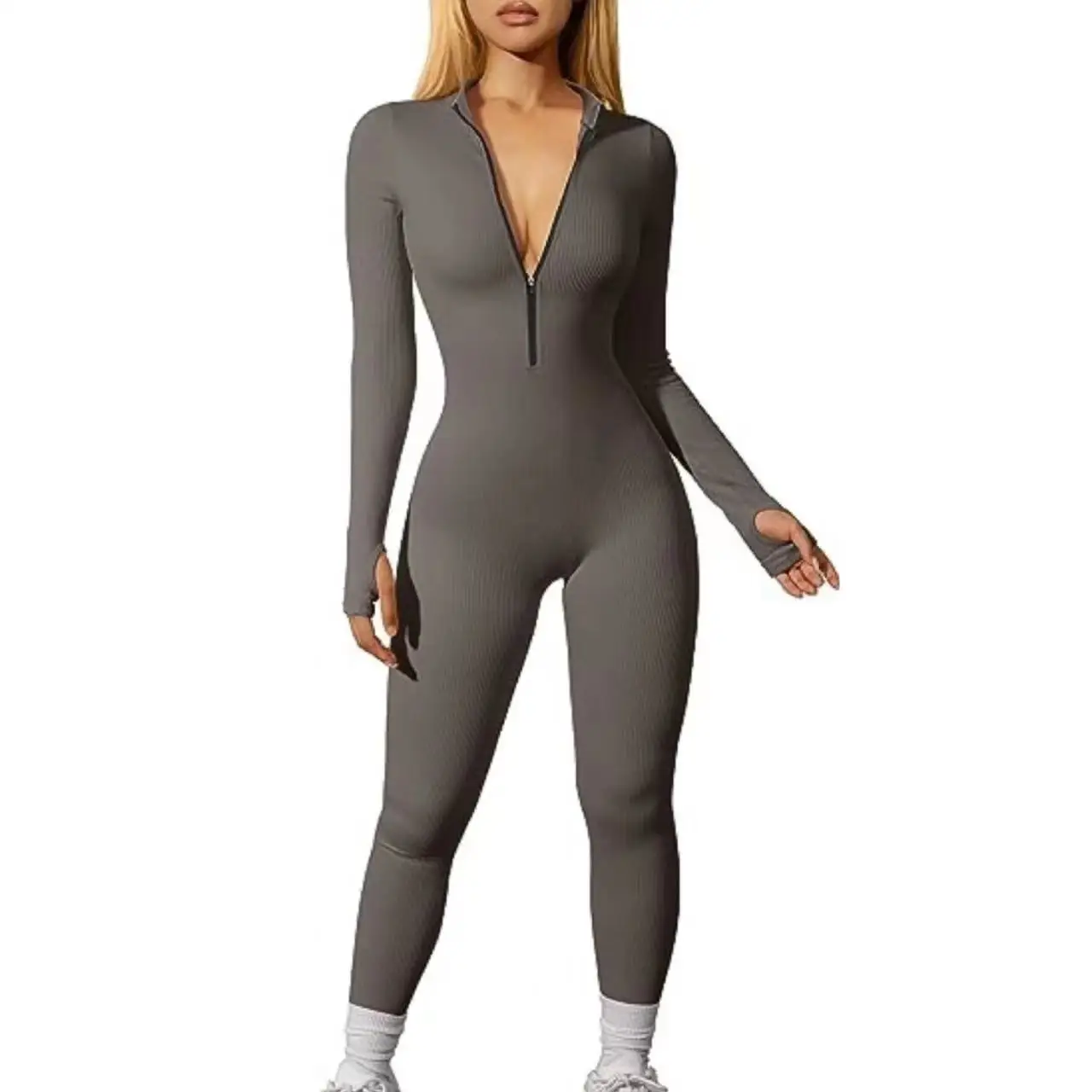 Yoga Jumpsuit Women Seamless Sports Zipper Jumpsuit Set Gym Long Sleeve Fitness Suit Elastic Gym Workout Bodysuit Athletic Wear