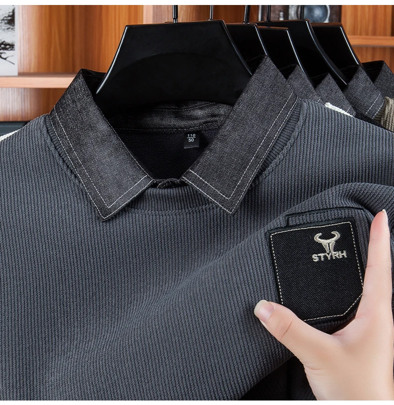 Tweedelige herensweater met verdikte en gewatteerde losse winteroverhemdkraag Geïntegreerd fleece warm gebreid laagoverhemd