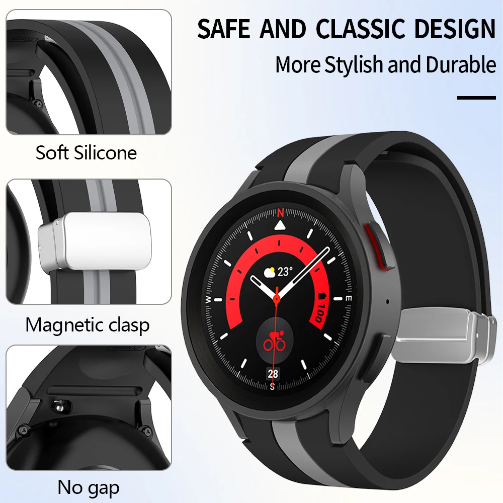 Original Silicone Strap for Samsung Galaxy Watch 4/5/6 40mm 44mm 45mm Magnetic Buckle Bracelet for Galaxy Watch6 Classic 43/47mm