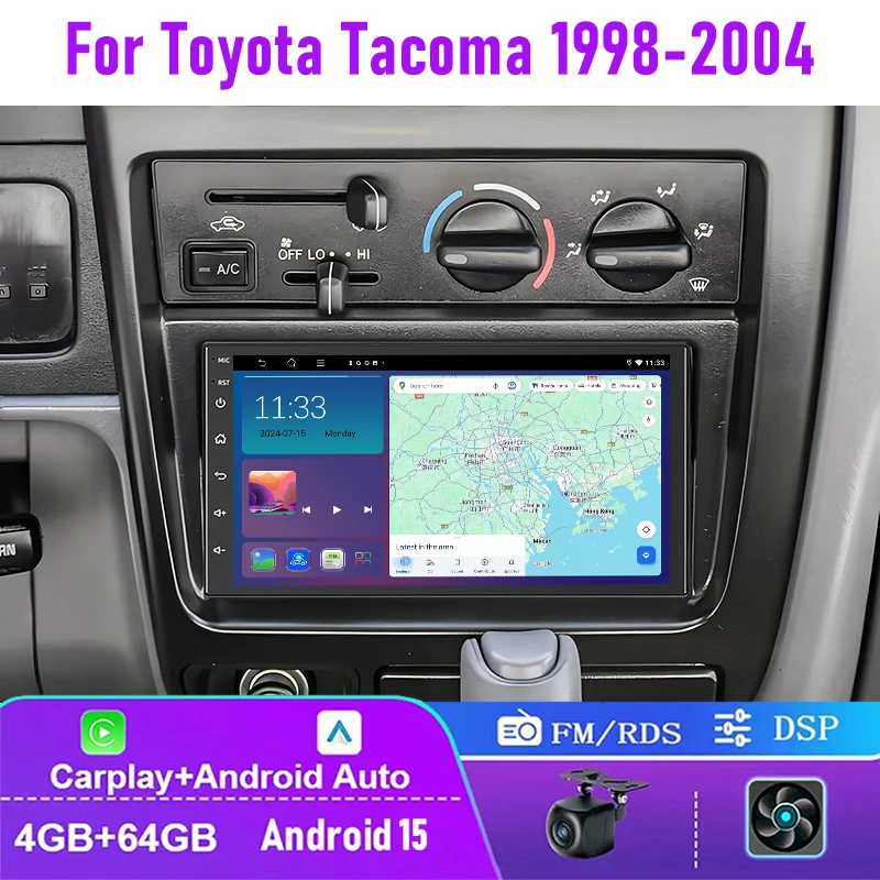 

7" 4+64GB For Toyota Tacoma 1998-2004 Car Radio Android 15 Auto Carplay Head Unit Google Map Stereo Steering Wheel Control