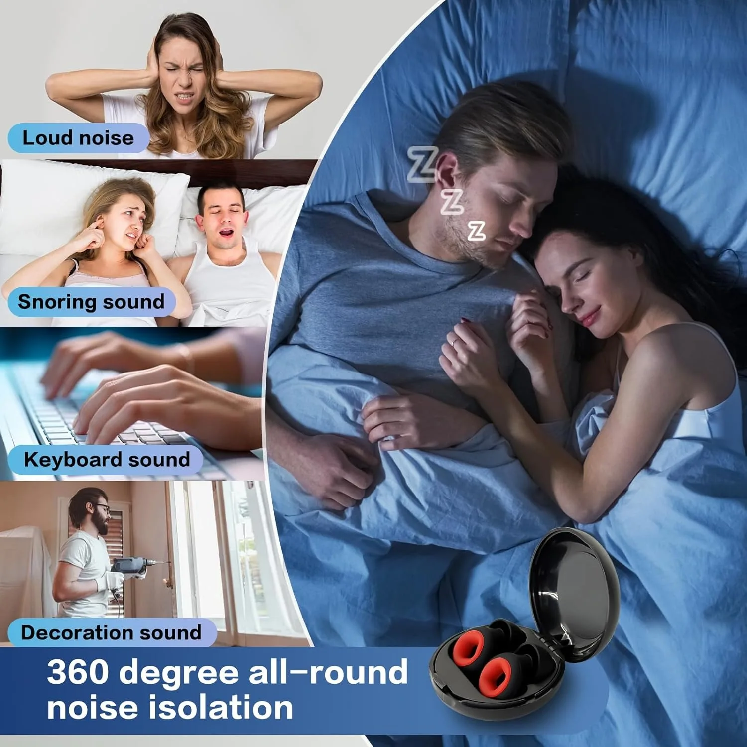 

Sleeping Noise Canceling Earplugs, Motorcycle Earplugs -32db, Super Soft Reusable Silicone Earplugs