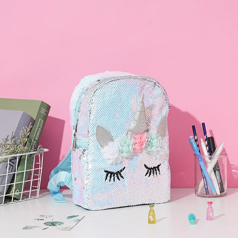 Unicorn Sequin Backpack Cartoon School Bag School Bookbag large capacity Book food Storage Double Shoulder Backpack Travel Bag