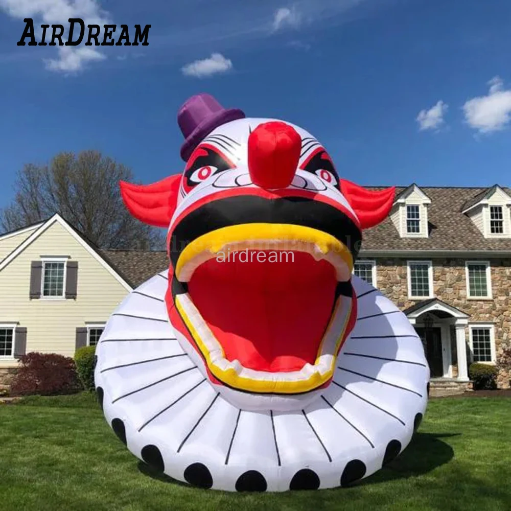 Sale Personalized 17ft Tall Outdoor Giant Inflatable Halloween Clown Mask Blood Head With LED Lights For Ghost Halloween Toys