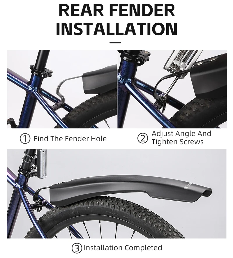 WEST BIKING Mountainbike-Schutzblech-Set 9cm Breiter Bogen Wasserdichte Schutzbleche Schraubbefestigung für 26 27,5 29 MTB Stadtfahrrad-Zubehör – Detail 11