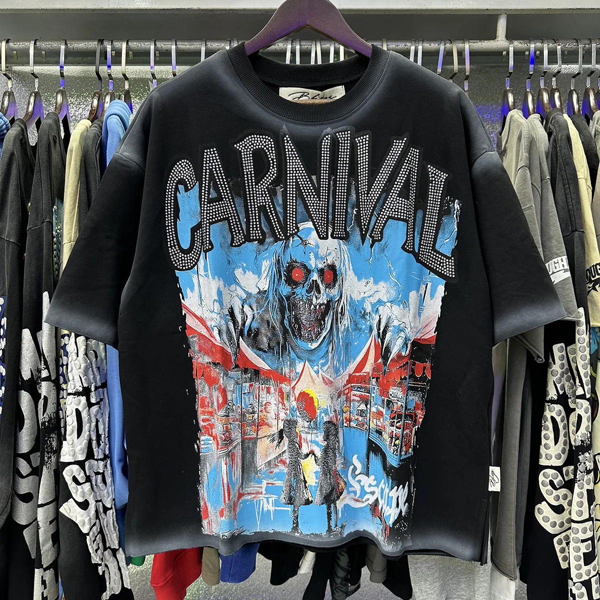 Shinning Bling Diamond Short Sleeve Cropped T-shirt for Men and Women Crew Neck Rhinestone Loose Cotton Summer Tshirts Oversized image 3