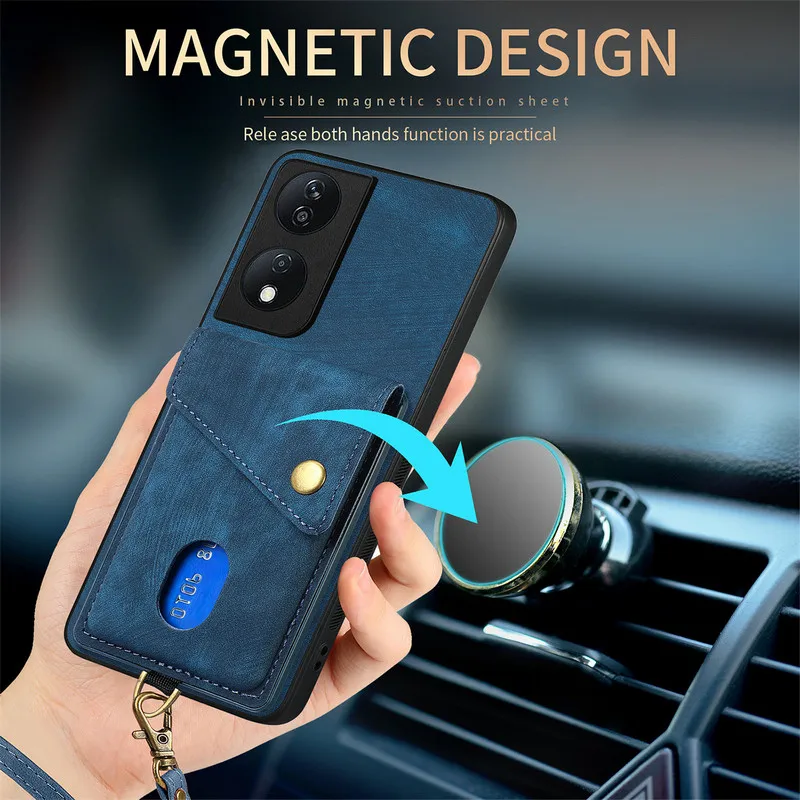 OPPO A5 Pro 4G 5G용 고급 가죽 지갑형 카드 수납 마그네틱 케이스, OPPO A6 Pro A98 A79 A78 A58 A38 A18 A80용 뒷면 커버