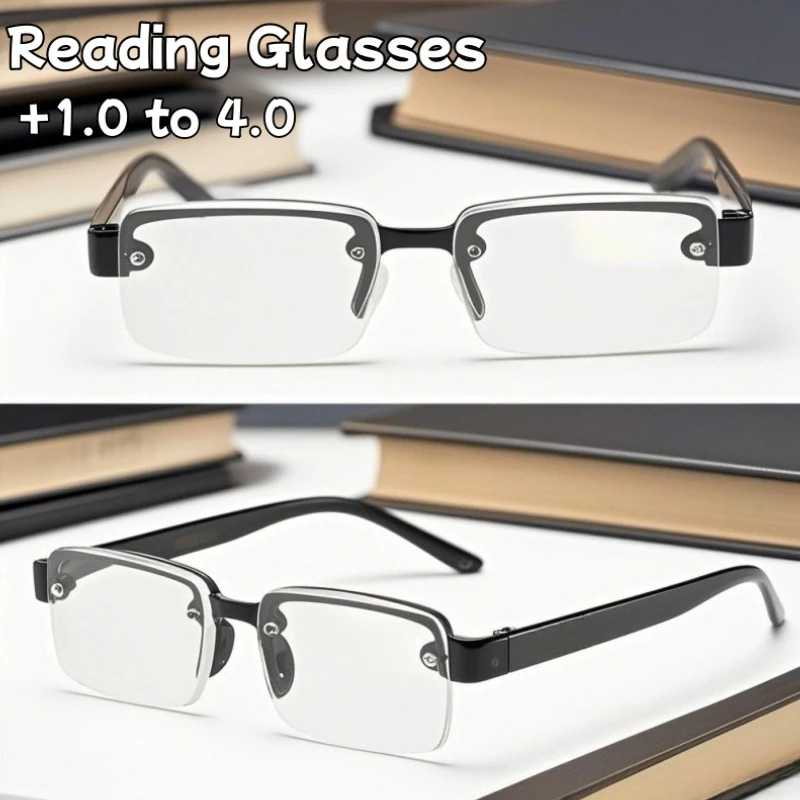 

Frameless Crystal HD Reading Glasses Square Cut Simple Comfortable Elderly Anti-blue Light Wearable Presbyopia Glasses