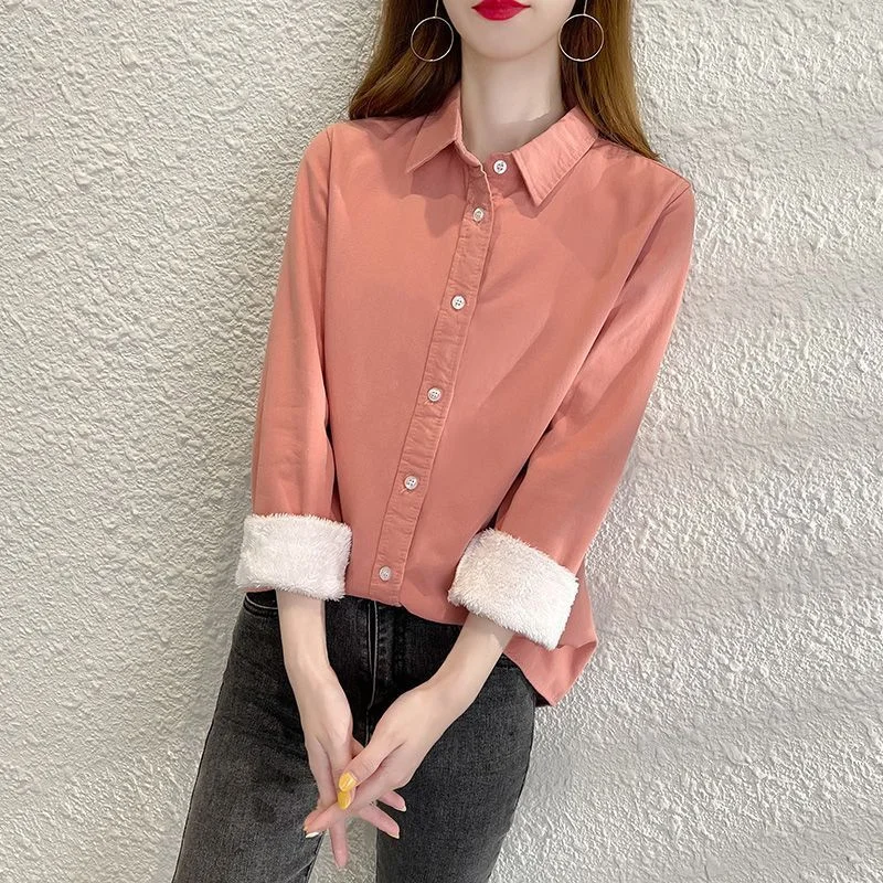 Fashion Add Velvet Warm Shirt Women's Blouse Shirt  2023 Autumn Winter New Thicken Bottoming Shirt Casual Shirt Jacket Female To