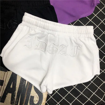 Trend Letter Embroidery Wide Leg Pants Summer Elastic Waist All-match Casual Loose A-line Shortsharajuku Streetwear Y2k Pantalon