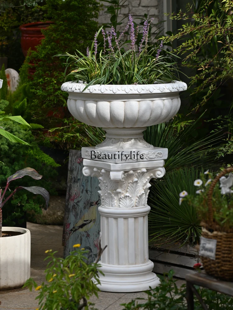 European-Style Large Roman Pots Large-Diameter High-Leg Basin Garden Courtyard Base Pillar