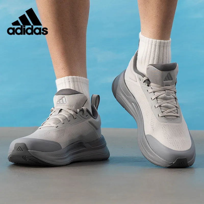 Adidas KJ0217 2026 New Men Light Grey Casual Shoes Breathable Mesh Upper Fabric Lining Rubber Outsole Daily Walking Sneakers