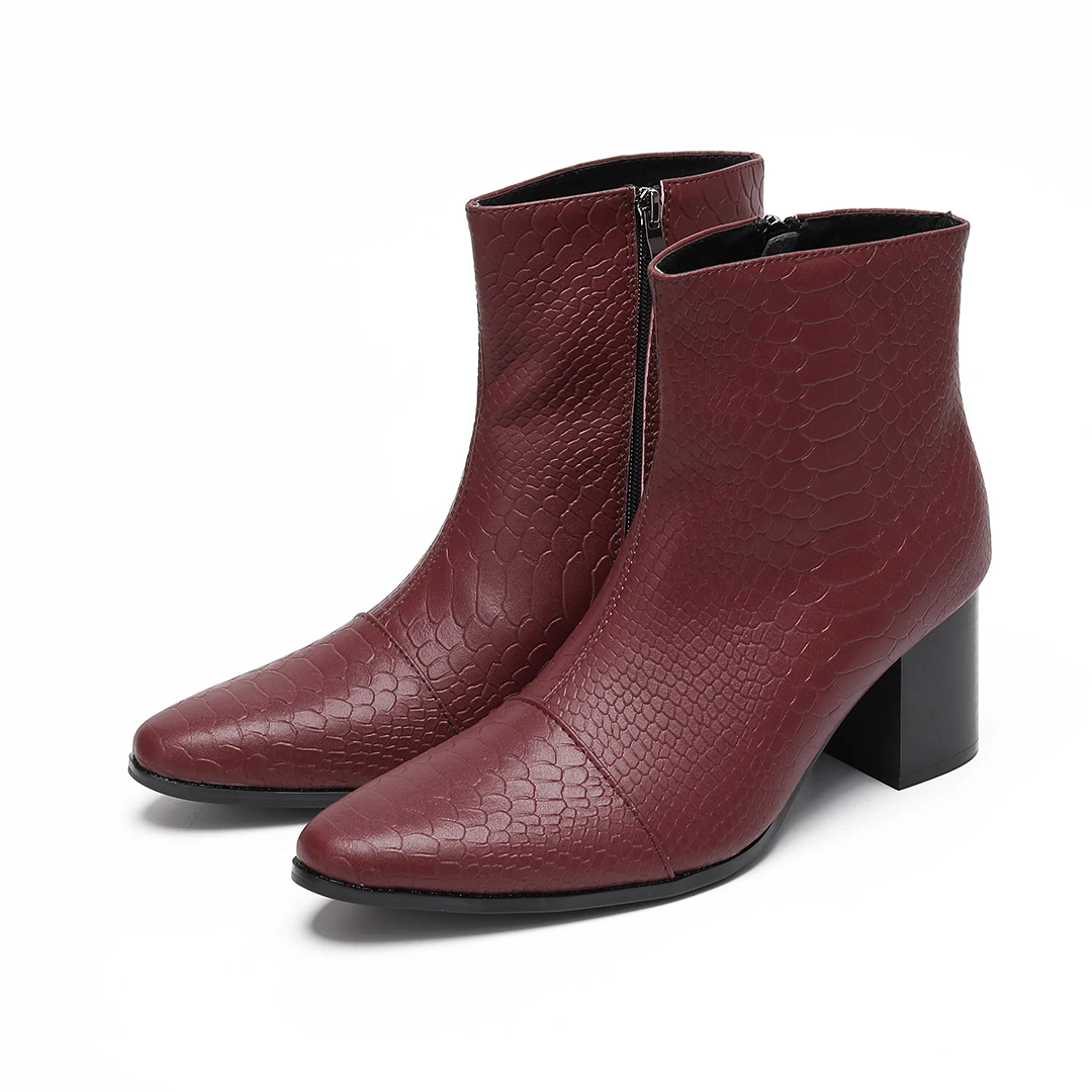 

British Genuine Leather Male High Heel Boots Plus Size Pointed Toe Ankle Boots Drag Queen Men Club Party Formal High Heel Shoes