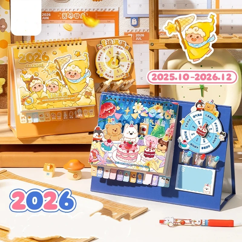 

2026 Multifunctional Desk Calendar 3D Rotating Desktop Cartoon Horse Year Planner Tracker For Kids Women Office Table Decor