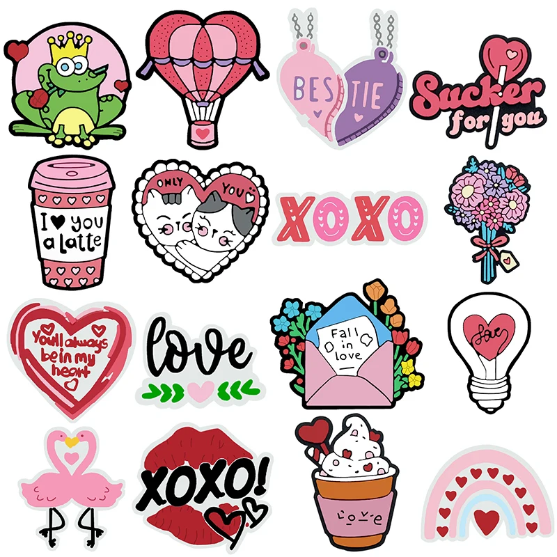 Hot Sales Cute Valentine\'s Day Shoe Charms Pin Fits for Crocs Accessories Charms Decoration Girls Women Birthday Party Gifts