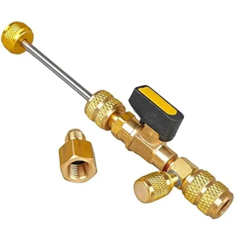 1 Set Valve Core Remover Installer With Dual Size 1/4 & 5/16 Port Air Conditioning Line Repair Tools For R22 R410A Car Tool