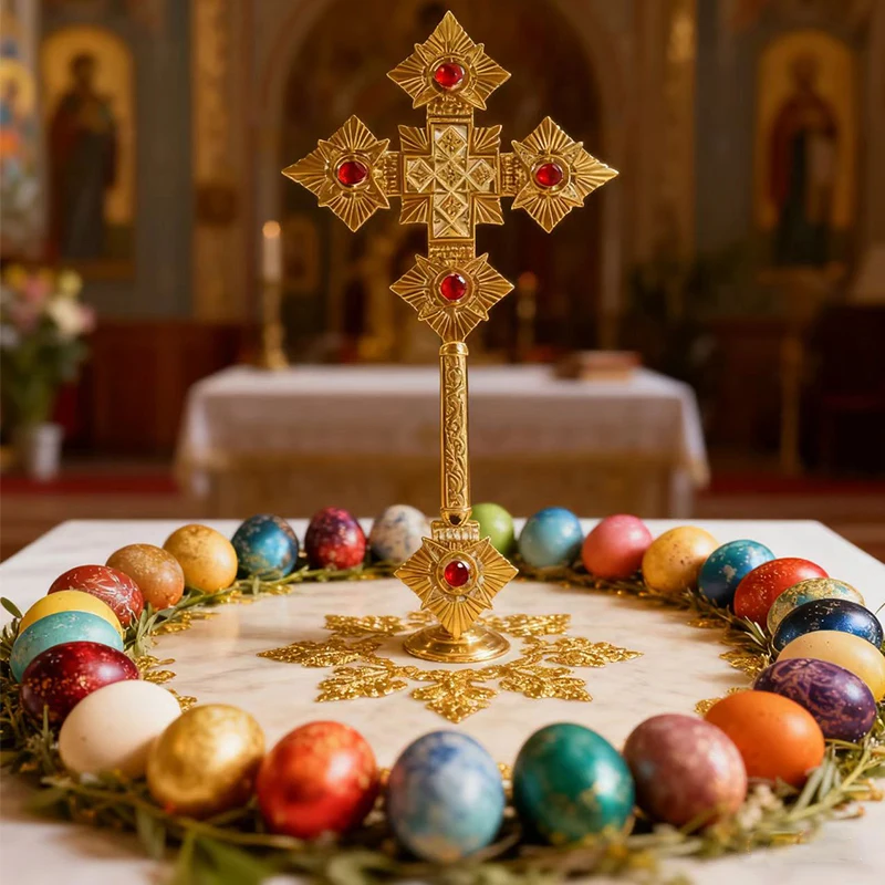 Neues Exquisites Ostorthodoxes Rubin-Set Kreuz Zepter Religiöse Kirchenfeier Zeremonie Heilige Sammlung Erbe Geschenk – Detail 3