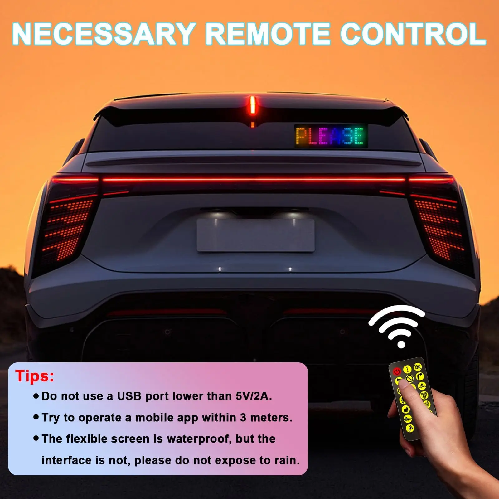 Señal LED Aplicación Bluetooth/Control remoto Luces interiores de coche programables flexibles USB 5V Panel de matriz de patrón de texto personalizado 17x7 cm