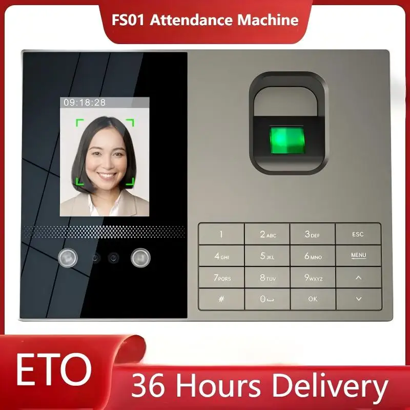 Fs01 máquina de atendimento com reconhecimento facial, relógio de tempo com impressão digital, tela de 2.8 polegadas, disco em u, geração de relatório direto