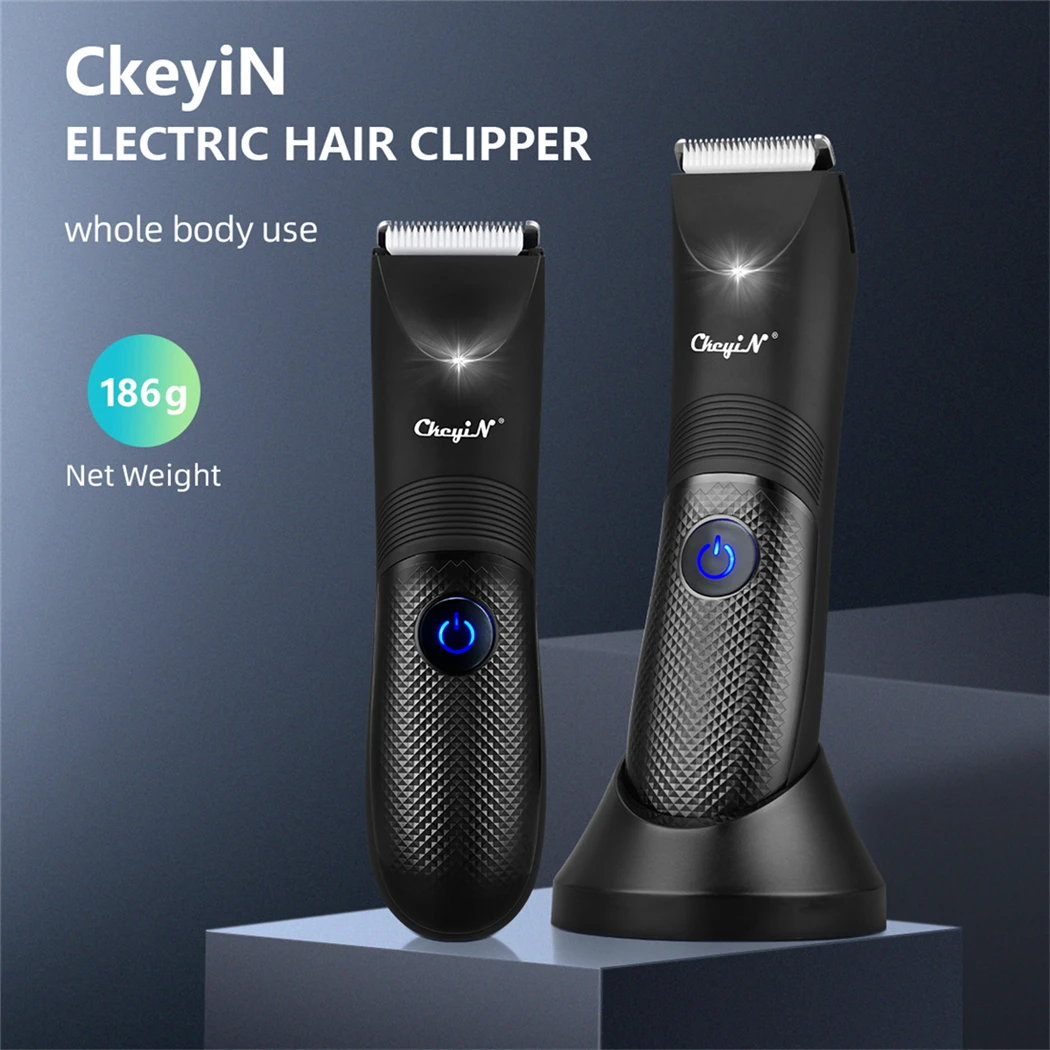 CkeyiN Professional Hair Trimmer Clipper ผมไฟฟ้าพร้อมไฟ LED Men Groin Ball ตัดผมเครื่องโกนหนวดแบบชาร์จไฟได้สําหรับทั้งร่างกาย