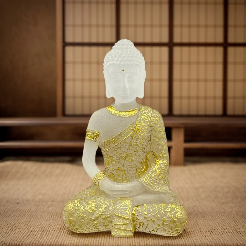 New Chinese Zen Style Gold-Decorated White Glass Buddha Statue Home Decorations Living Room Entrance Tea Room Desktop Townhouse view 6