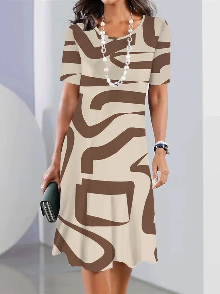 2025, neue Vintage-Damenkleider, gestreift, bedruckt, elegant, lässig, kurzärmelig, modisch, übergroße Damenkleider, Y2k B5V8
