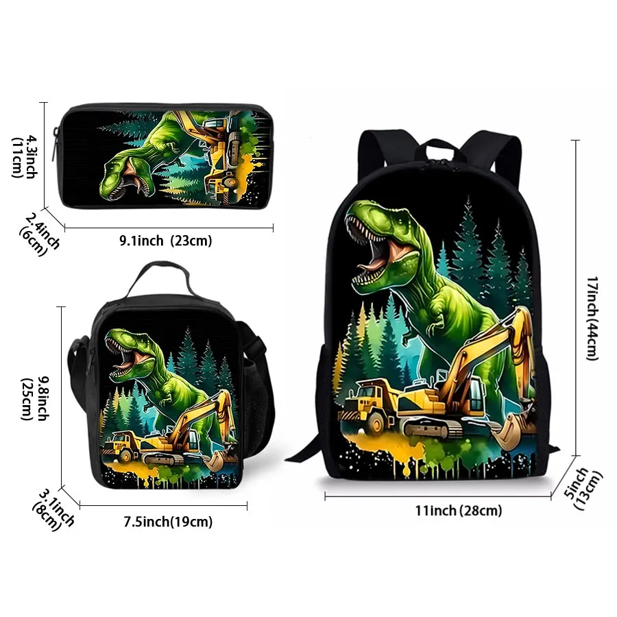 New Dinosaur Pattern Three Piece Set Backpacks for Boy and Girls Best Gifts 2D Flat Cartoon School Backpack for Children