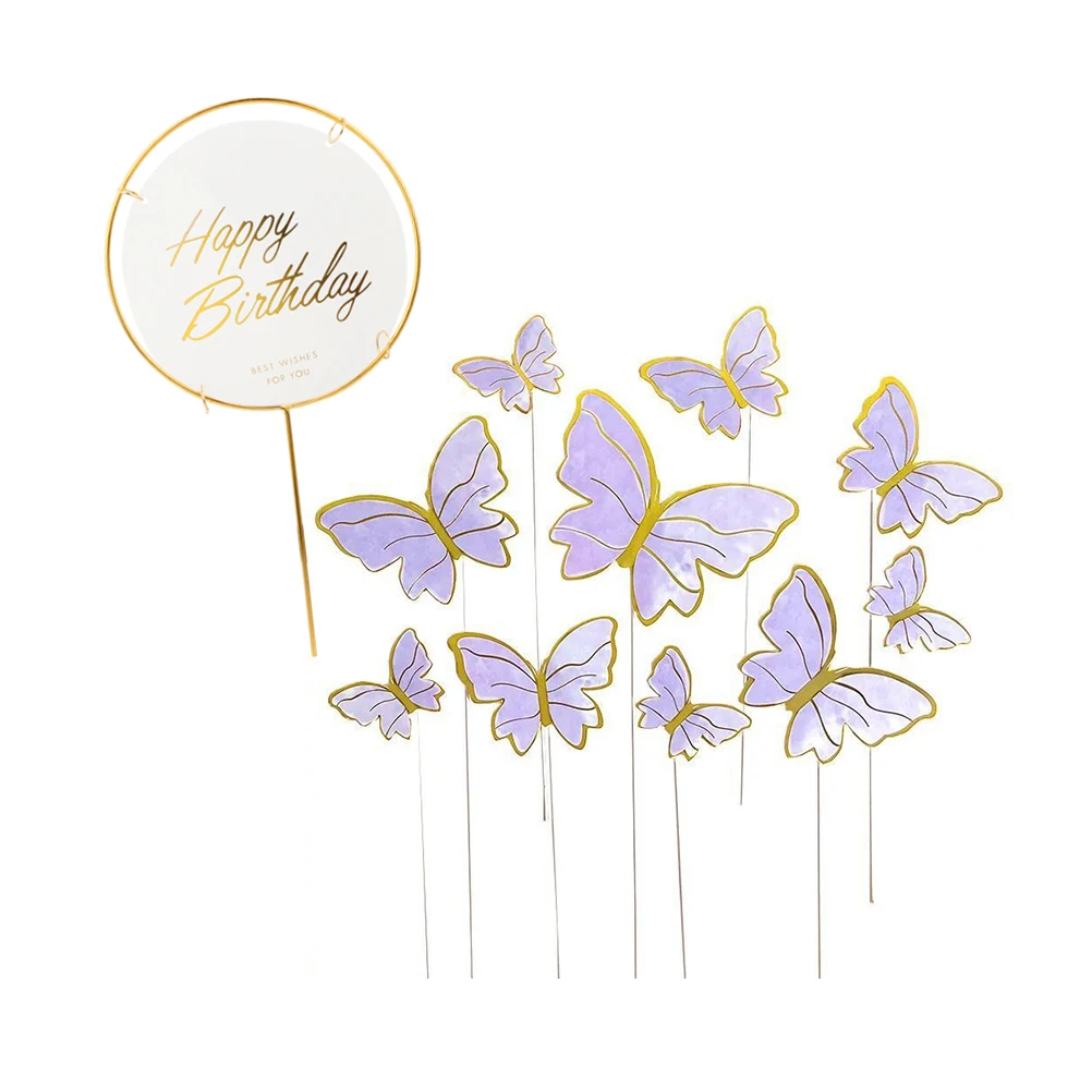 

1 set Iron Butterfly Cake Decorations Purple Random Patterns Sturdy Picks Edible Toppers Birthday Supplies Cake Ornaments Fruit