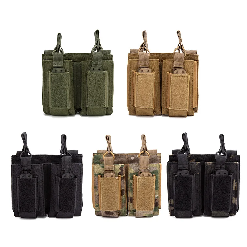 M4 M14 M16 Molle Double Magazine Pouch Open-Top 9mm Pistol Mag Holster Double-Layer Mag Holder Vest Pouches EDC Tool Waist Bag