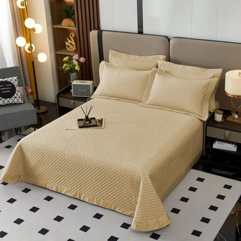 100S Cotton Quilted Bedspread Set with Pillowcases, Luxury Diamond Stitched Bed Cover, Soft Hotel Quality Bedding Set 3/5Pcs