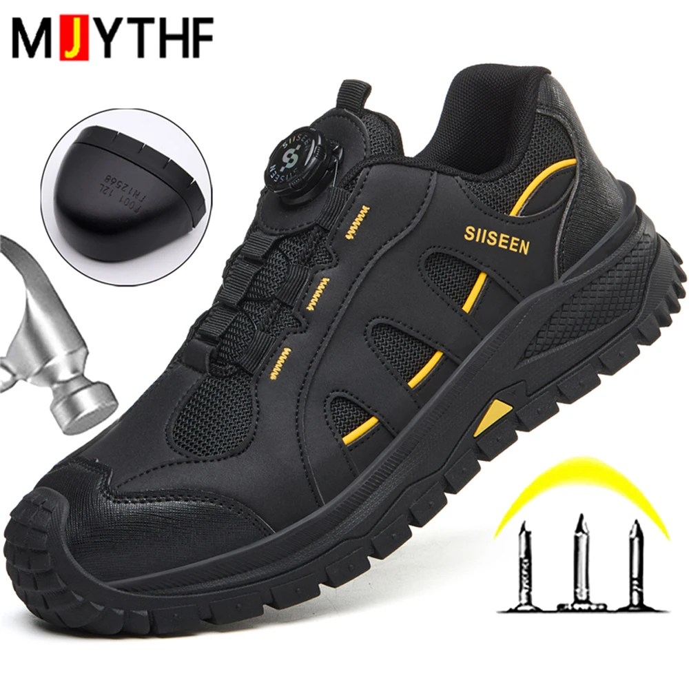 High Quality Men Work Safety Shoes Anti-Smash Anti-Puncture Security Work Shoes Rotating Button Indestructible Shoes Non-slip