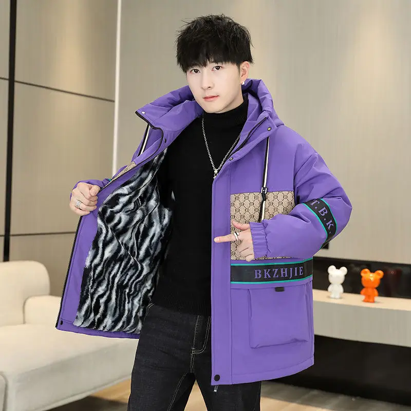 Autumn and Winter Velvet and Thickening Men Jacket Loose Hooded Windproof Windbreaker Cotton Clothes Parkas Trend Keep Warm Coat